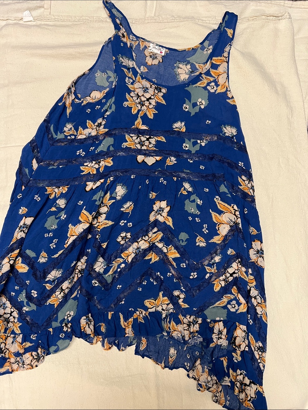 Free People Royal Blue Floral Lace-Trim Camisole